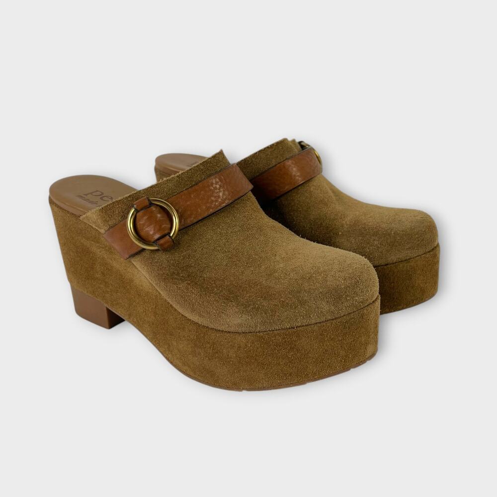 Pedro Garcia Strap Detail Platform Clog Mules In Brown Size 37